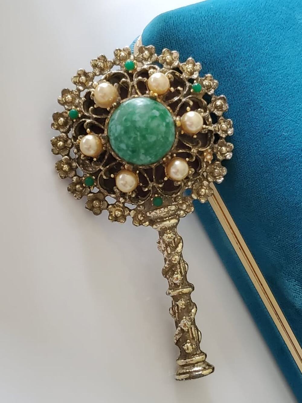 Vintage Sam Fink SF Ornate Mini Hand Mirror
